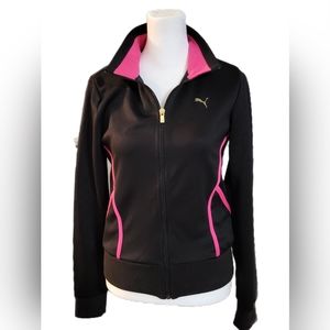 PUMA New full zip running jacket, athletic top, black with pink accents Sz Sm